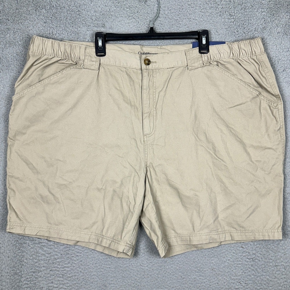 NEW Croft Barrow Shorts Mens 52 Big Tan Khaki Chino Flat Front Stretch Waist